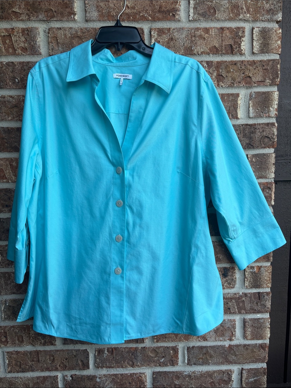 Foxcroft Turquoise 3/4 sleeves Button-Front Women’s Shirt